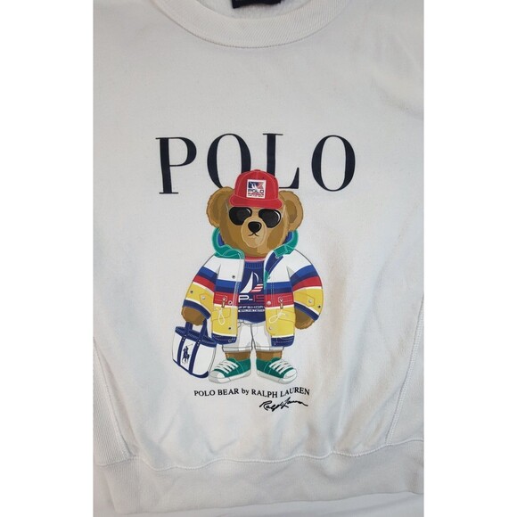 Polo Ralph Lauren Sailing Team Bear Pull Over Sweatshirt Womens S/P White - Picture 2 of 8